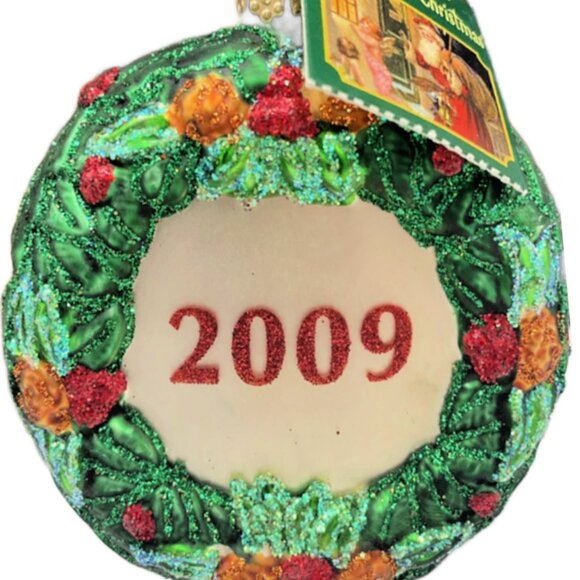 2009 Old World Glass Christmas Wreath Tree Ornament NIB - Picture 1 of 6